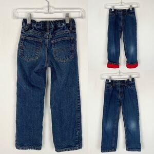 Oshkosh B'gosh Kids Red Fleece Lined Blue Jeans Size 6 Adjustable Waist Winter